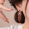 Court style red oval zircon fringed earrings light luxury stud earrings personalized earrings women