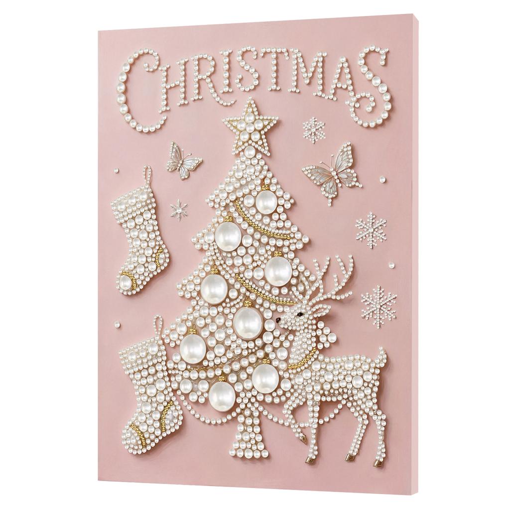 Christmas 5D DIY Round Special Shaped Pearl Drill Diamond Painting Kits with Wooden Frame 30x40cm for Adults Home Decor