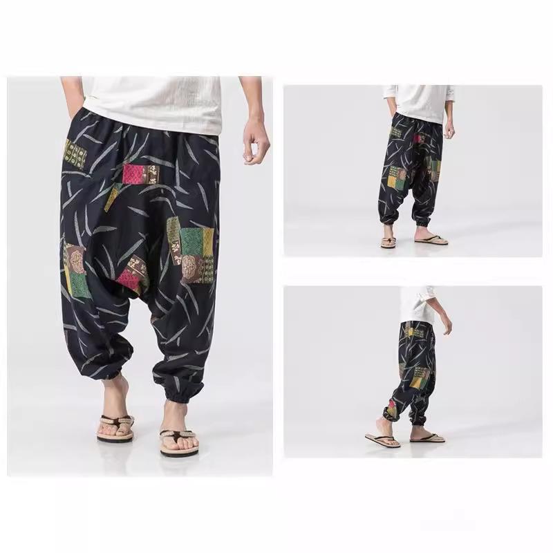 2021 Men's Loose Harem Pants, Cotton Linen, Plus Size, Wide Leg