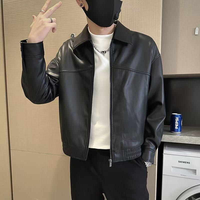 

Men s 2025 Trendy Slim Fit Leather Jacket: Spring & Autumn, Versatile Solid Color, Scruffy & Handsome. XXXL чорний