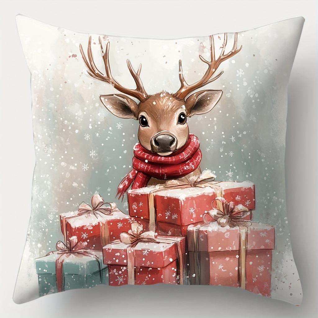 Home Decoration: Christmas: Deer, Santa Claus And Snowman Cushion Covers For Sofa, Bedroom, Car, Pillow Covers