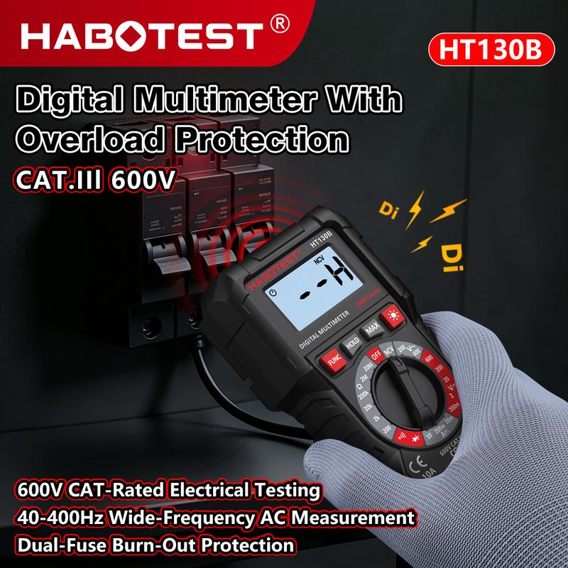 HABOTEST HT130B High-Precision Digital Multimeter AC/DC Current Meter Voltage Resistance Meter Electrician LCD Screen Ohm NCV