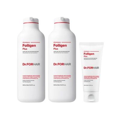 Dr.FORHAIR Folligen Plus Haarausfall Linderndes Shampoo Set (500ml × 2 + 100ml) – Gesamt 1,1L | Kopfhautstärkung & Volumenpflege