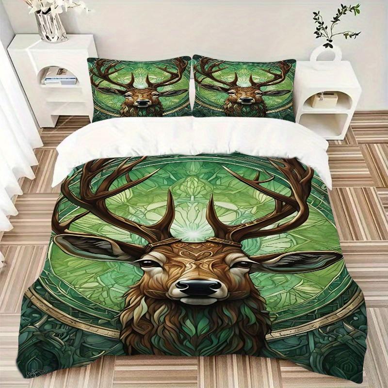 3pcs Deer Forest Soft Comfortable Bedding Set, For Bedroom, Guest Room And Dorm, All Season Use, High-Definition Printing, Machine Washable 129