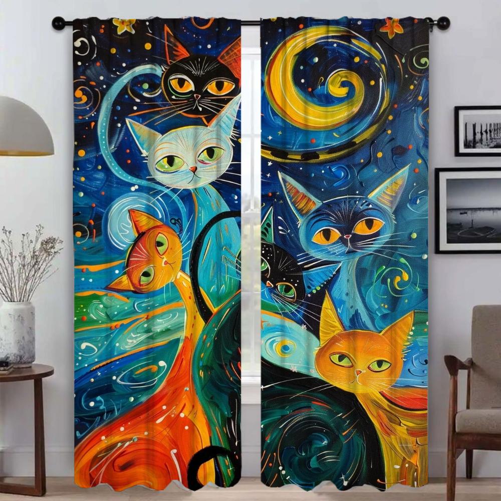 Exotic Cat Kitchen Curtains for Living Room Tulle for Bedroom Window Curtain Shades Partition Halloween Decoration Blackout Home