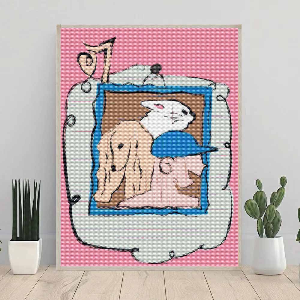 Diamond Art Kit DIY Cute Rabbit Dog Friends Pattern Full Drill Rhinestone Painting Canvas Handmade Wall Decor Home Art Craft Gift