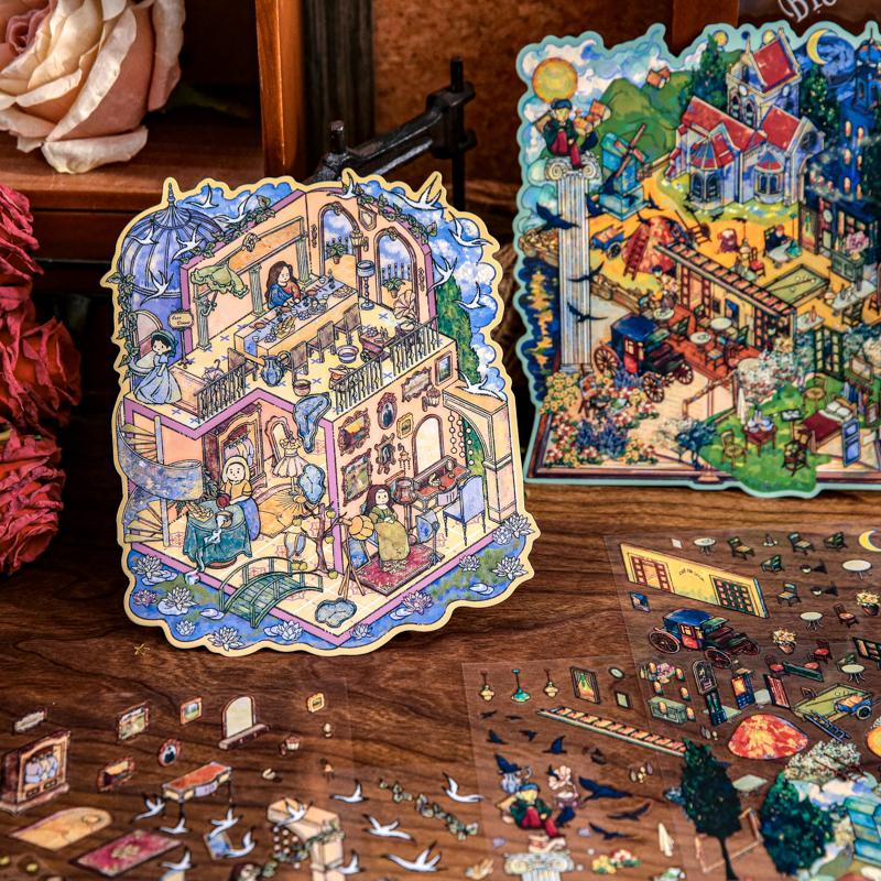 Kawaii 3D Fun Cartoon Miniature Scene Sticker DIY Pocket House Decompression Visual Stacking Three dimensional Scrapbook Sticker