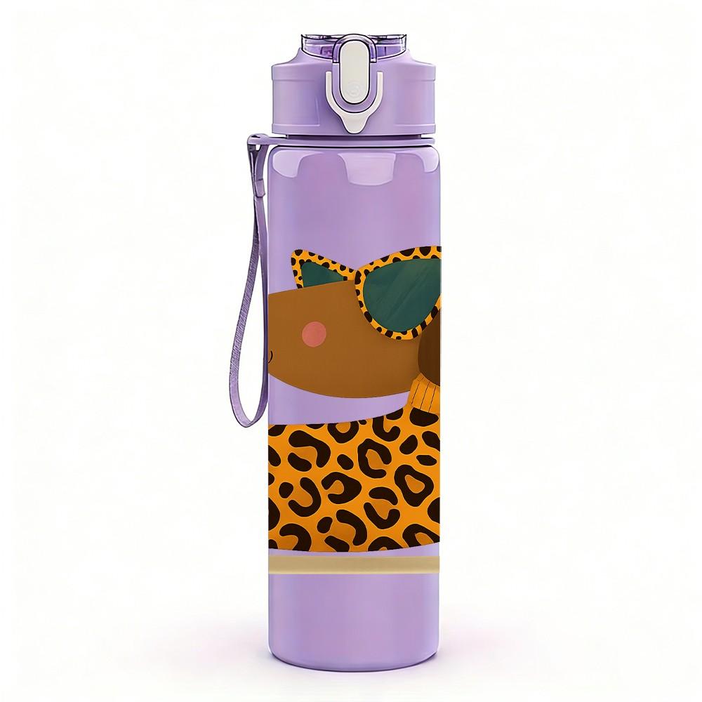 1PC Leopard Print Dachshund Dog 750ml Color Plastic Sports Water Bottle Leakproof Flip Straw Lid Suitable for Sports Office Home Use