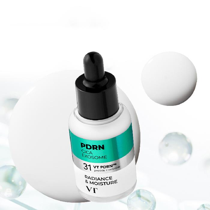 VT COSMETICS Ampoule PDRN Cica Exosome, Siero Rassodante con Peptidi e Ceramidi per Anti-Età, Cura delle Rughe, Rimpolpante, Idratazione e Luminosità Radiosa