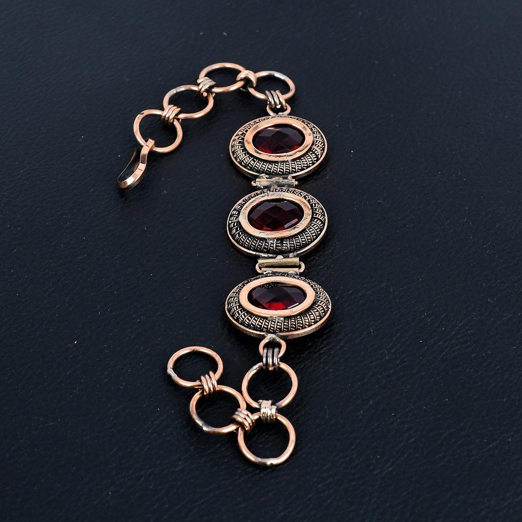 Roter Granat Armreif, Handgefertigter Schmuck Verstellbarer Armreif, 999 Kupferdraht Umwickeltes Armband, Geschenk Für Ihn Echter Edelstein Armreif