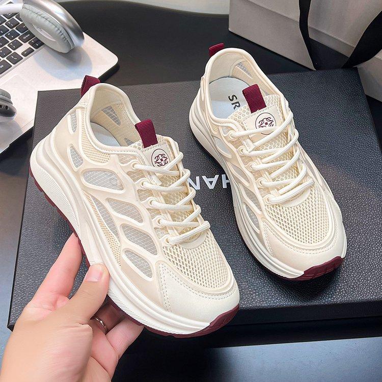 Summer Hollow Women's Casual Sneakers Breathable Height-increasing Platform Shoes Soft Sole Shock-absorbing Running Shoes 2025