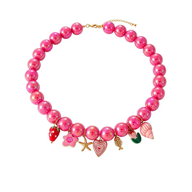 Titanium Steel and Ceramic Resin Beaded Heart Fish Pendant Necklace