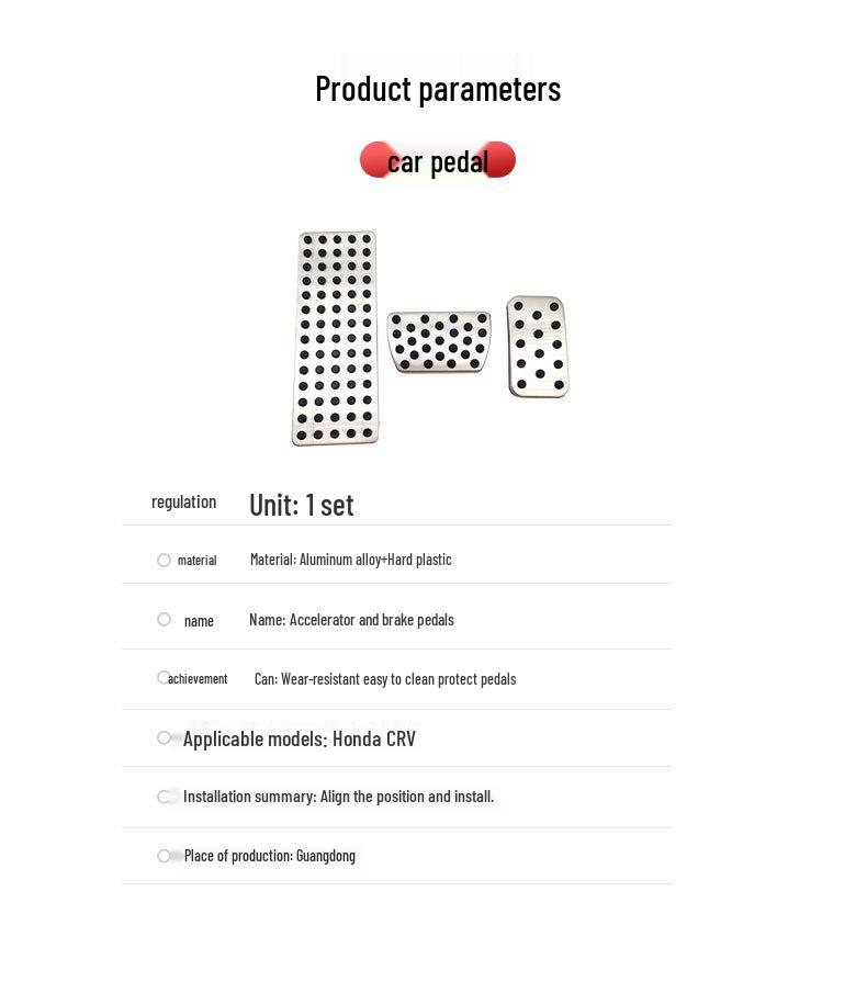 Non-Slip Pedal Kit for Honda CRV: Throttle, Brake & Rest Area Enhancements