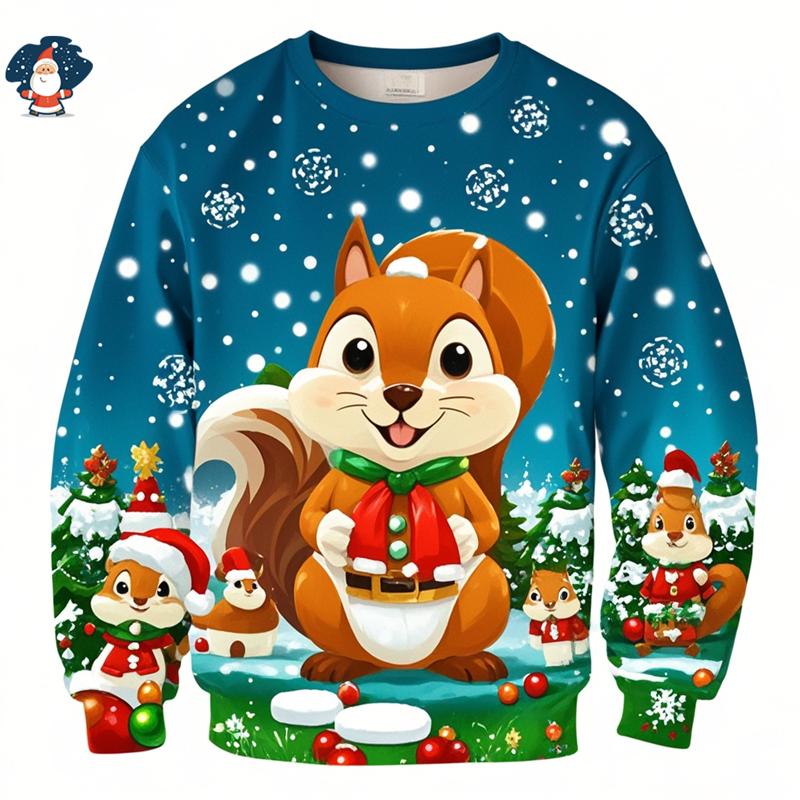 Funny Christmas 3D Printed Sweatshirts Cute Squirrels Graphic Ugly Christmas Sweater Christmas Jumpers Fashion Christmas Sweater