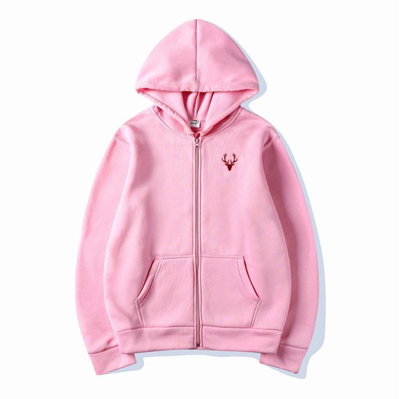 Winter Kapuzen-Reißverschluss-Sweatshirt mit Hirschdruck Lockerer Sitz Übergroßer Pullover Jugend