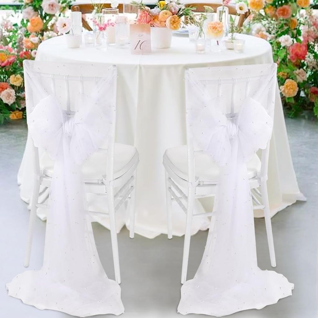 White Tulle Fabric 4 Yards Pearl Beaded Tulle by The Yard for DIY Wedding Dress Half Skirt Party Tablecloth Decor