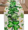 Spring St.Patrick Clovers Lucky Hats Linen Table Runner Party Decor Washable Kitchen Dining Table Runner St.Patrick Decorations