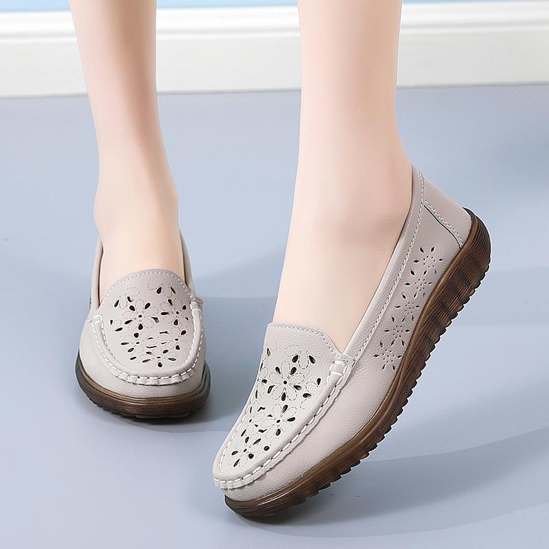 Women Moccasins Driving Shoes Comfort Casual Nurse Loafers Walking Shoes Summer Grey Black Hollow Shoes Plus Size