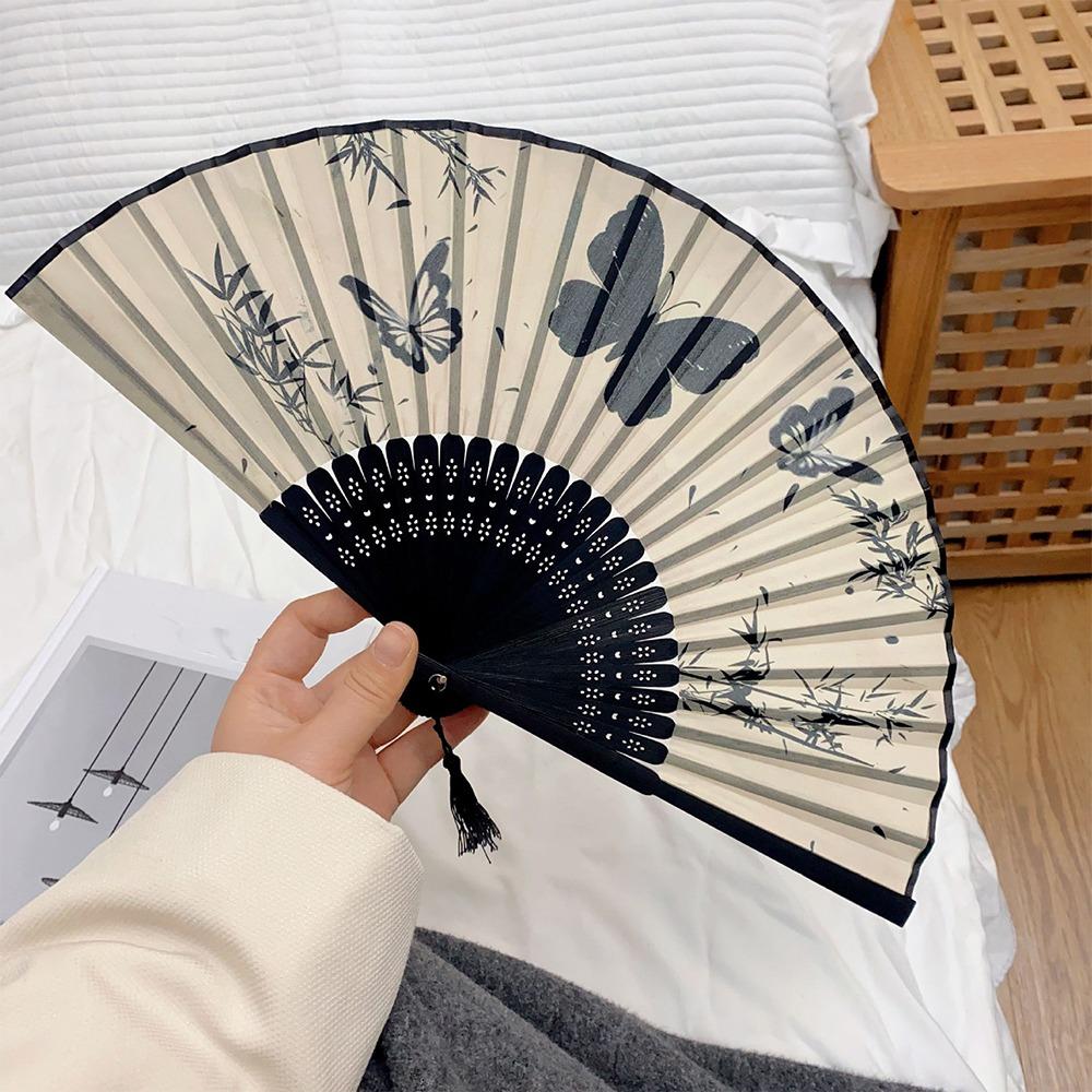 Wooden Handle Hand Fold Fan Vintage Classical Dance Fan Summer Cooling Bamboo Fan Dance Props