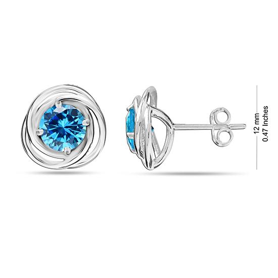 LeCalla S925 Sterling Silver Jewelry Love-Knot Stud Earring for Women (6 MM Blue Topaz Round)