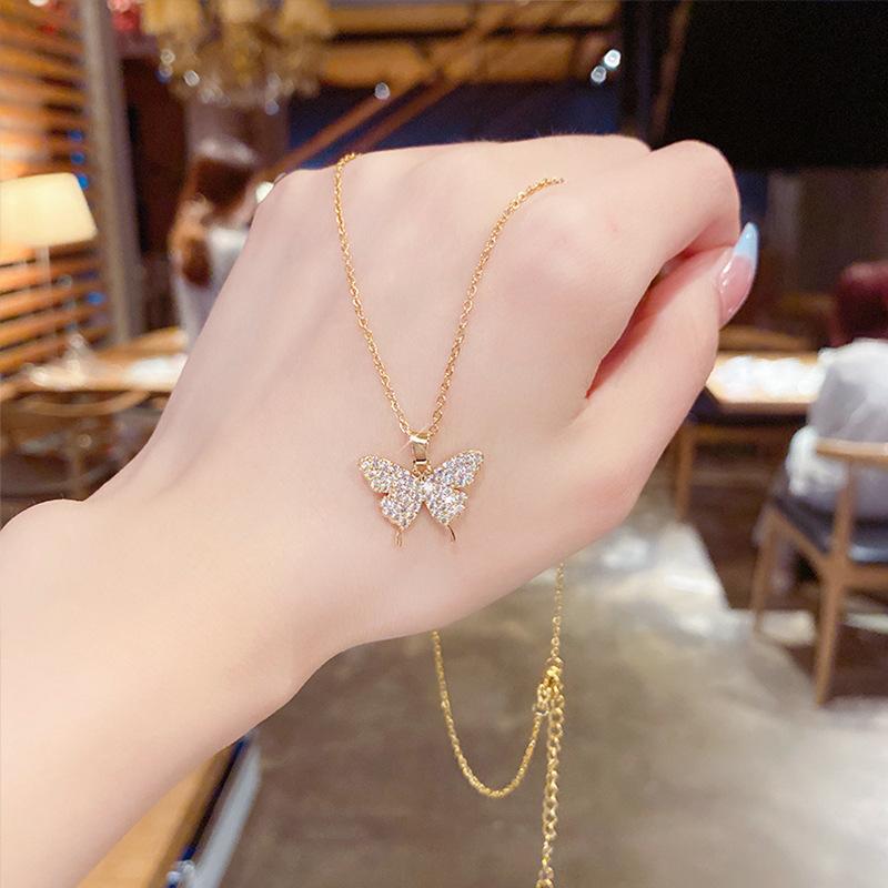 New Butterfly Necklace Female Light Luxury Niche Zircon Pendant Online Celebrity Ins Wind Temperament Joker Clavicle Chain Tide