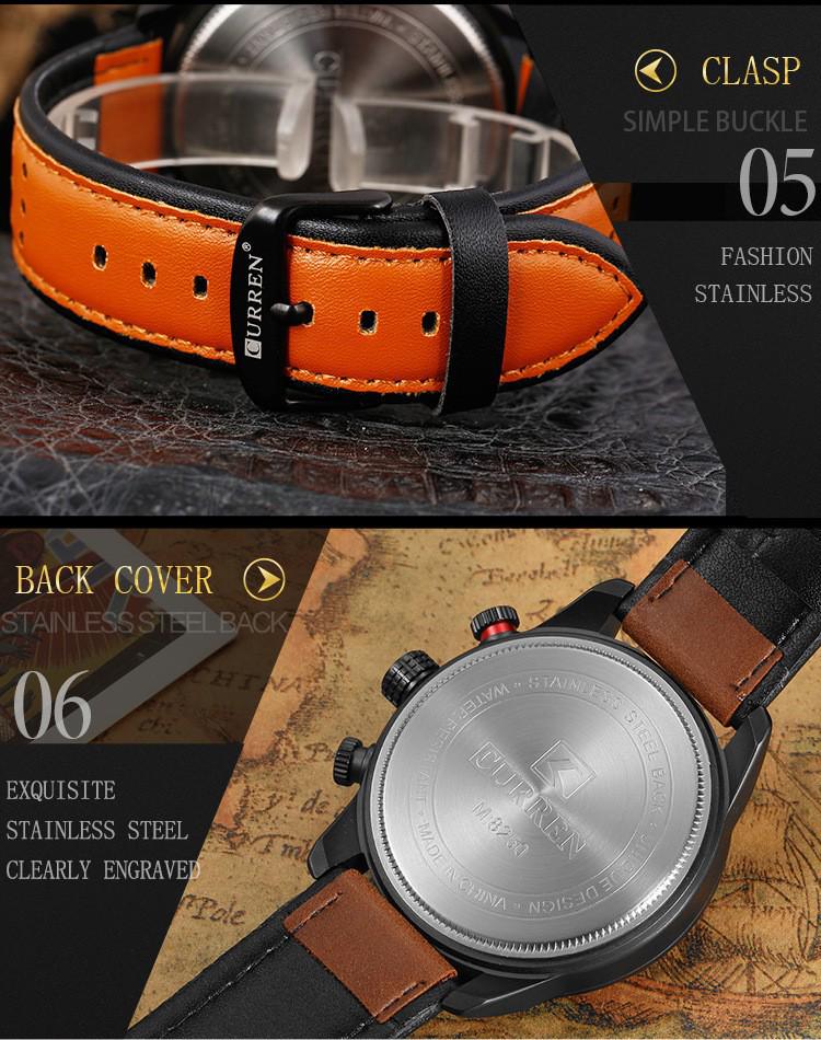 CURREN 8250 Men's Quartz Sport Casual Watch with Leather Strap