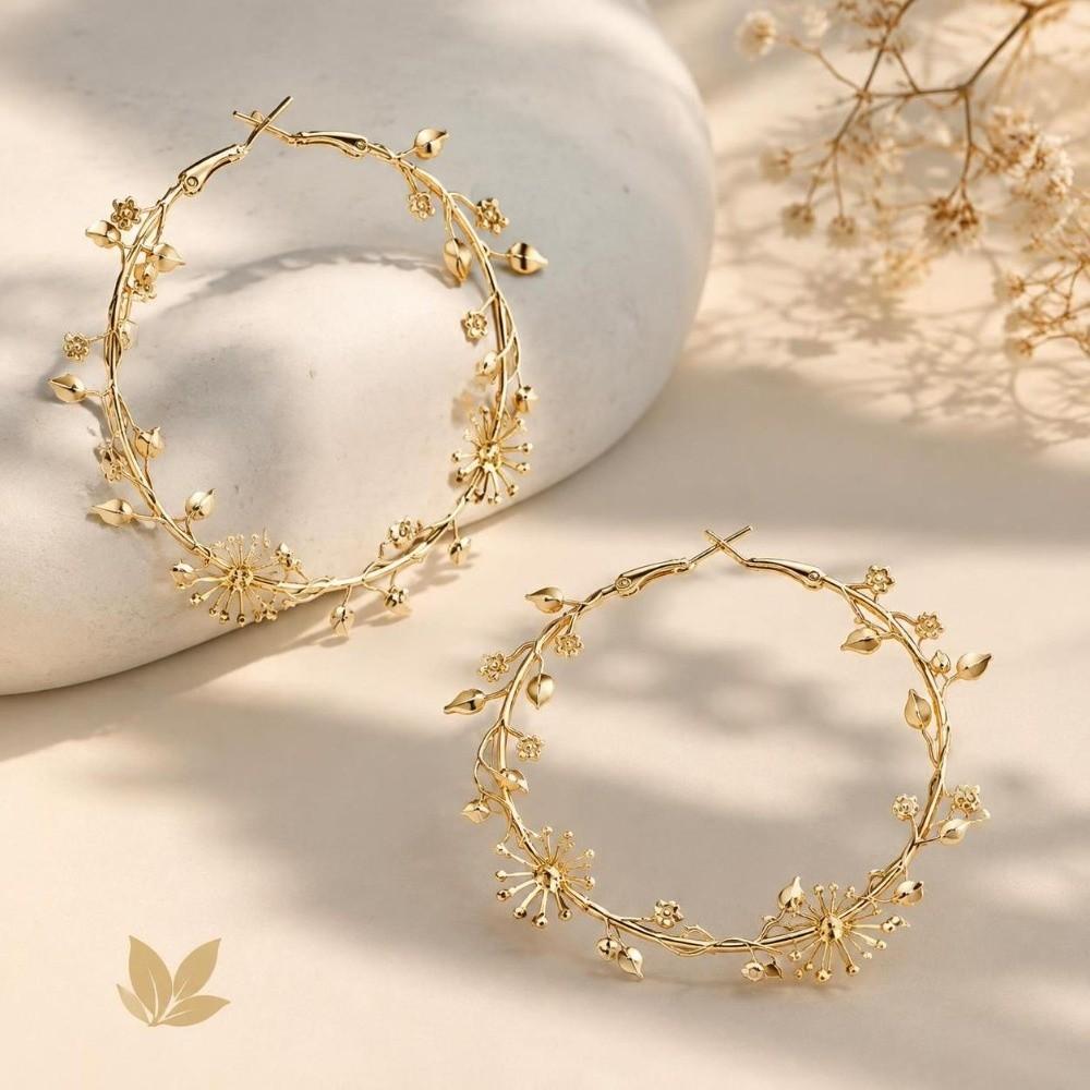 1 Pair Metal Thorn Vine Earring Openwork Stud Hoop Earring  Women's Fashion Accessory