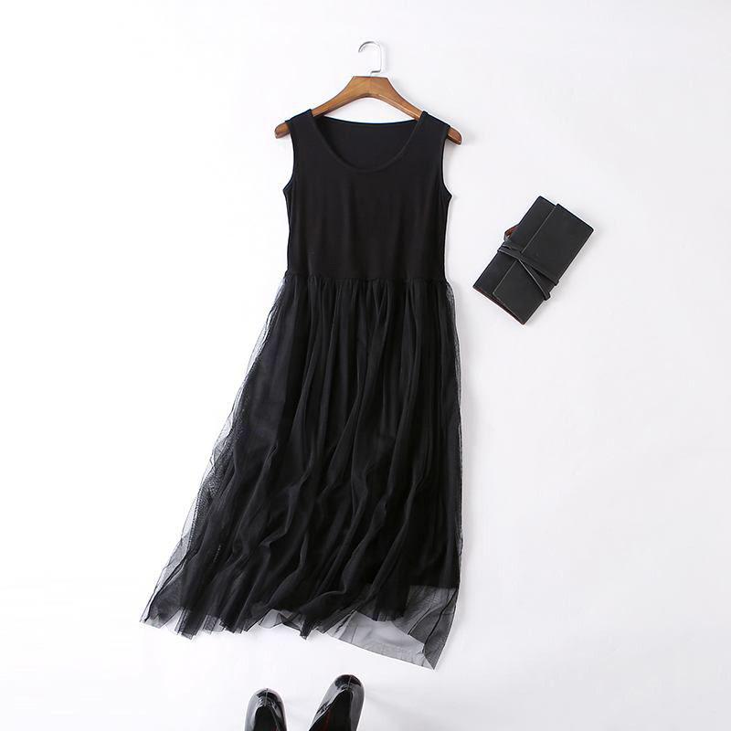 

Женское платье-майка без рукавов, милое, мягкое, модальное, со слоем кружева, летнее, повседневное, милое, с цветочной вышивкой One Size чёрный