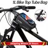 WILD MAN 1L Bike Bag Bicycle Frame Front Top Tube Bag Cycling Pouch Waterproof 6.1-6.8 Inch Phone Case Touchscreen Bag MTB Pack
