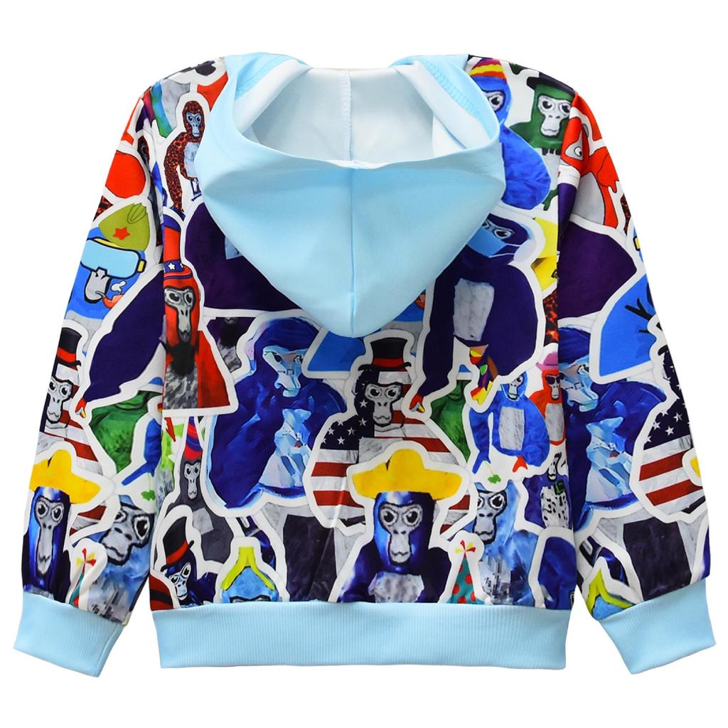 Children's Cartoon Print Zipper Hooded Jacket - Medium/Large Sizes