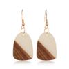 Vintage Resin Wood Effect Resin Ear Wire Hook Earrings Gold Color Multicolor Geometric Splicing Pendant Drop Earrings For Women