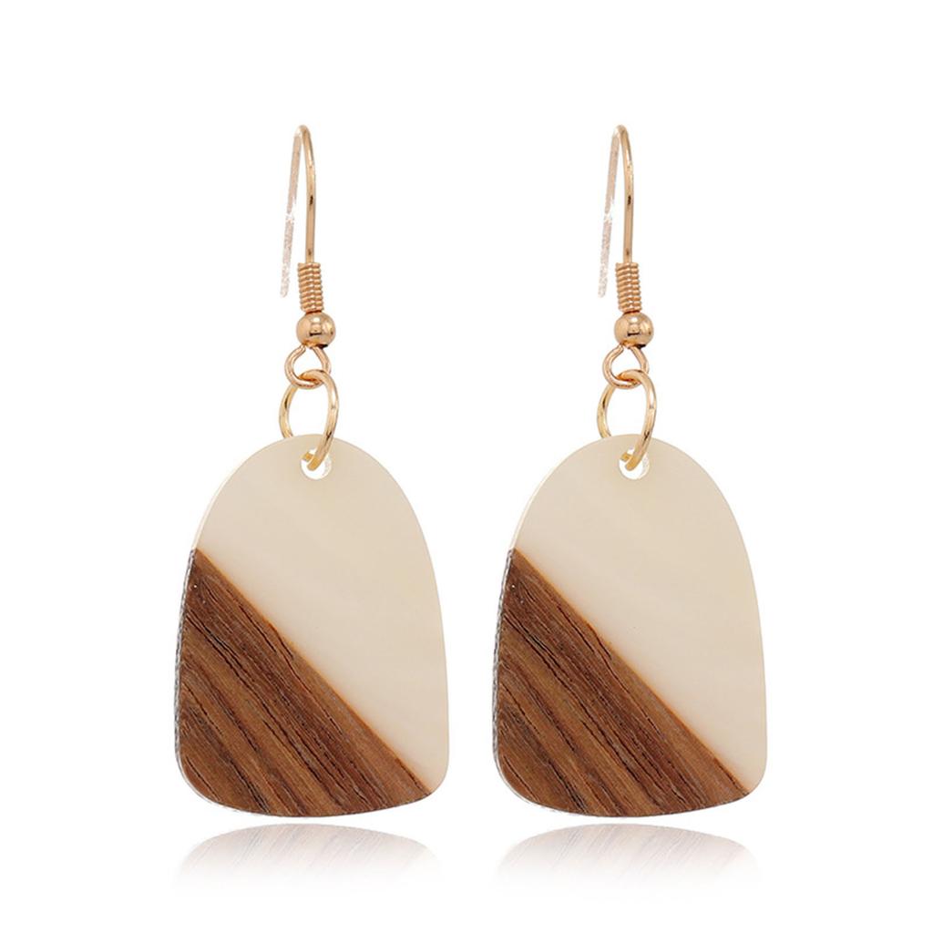 Vintage Resin Wood Effect Resin Ear Wire Hook Earrings Gold Color Multicolor Geometric Splicing Pendant Drop Earrings For Women