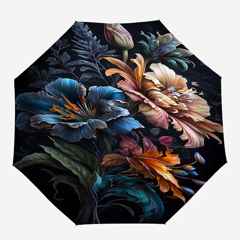 

1pc Floral ArtworkOpen/Close Umbrella-Windproof, Compact Travel Umbrella, Sturdy 8-Rib Shaft, Outdoor Accessory, 1022