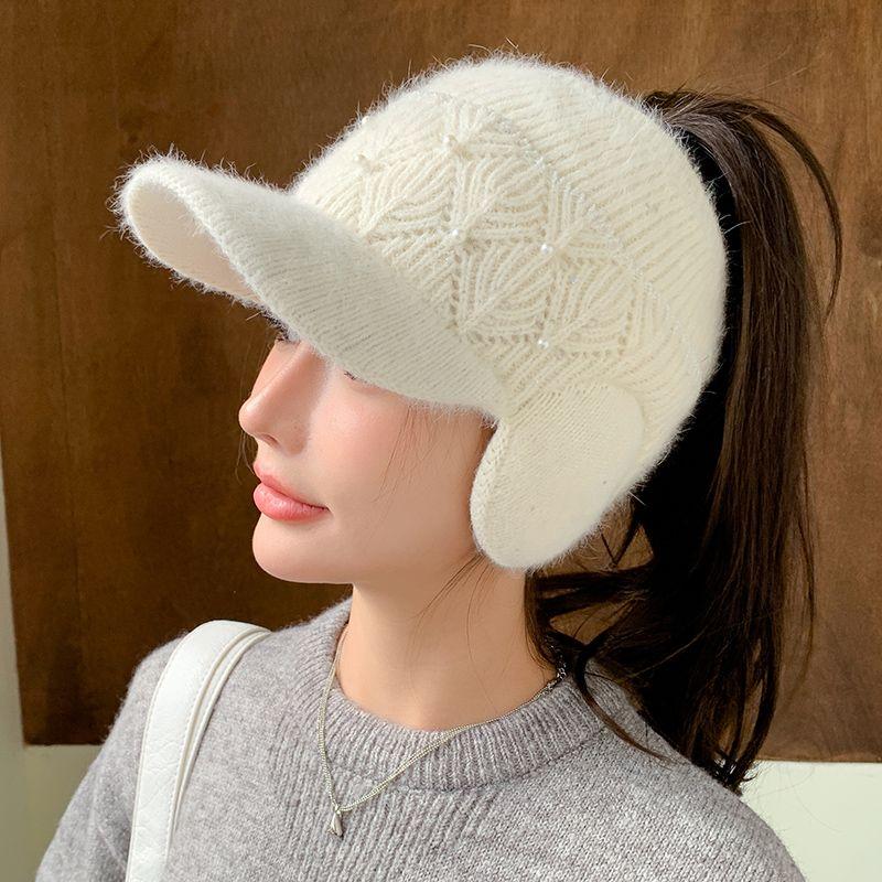 Casquette Bec de Canard pour Femmes Version Coréenne Hiver Casquette de Baseball à Calotte Ouverte pour Chaleur et Protection des Oreilles