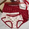 Plus Size Lady Spring and Summer Wedding Celebration Red Lace Cotton Extended Middle Waist Triangle Briefs
