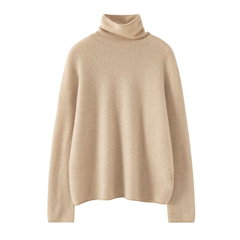 

Stacked Collar Curled Cashmere Sweater for Women In Autumn and Winter 100 Pure Cashmere Loose Pullover Sweater Seamless Integrated Sweater S