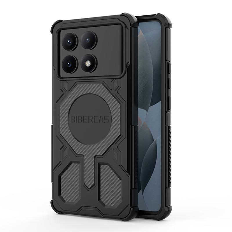 

Противоударный чехол-броня с магнитом для телефона Xiaomi POCO X7 X6 Pro F8 Pro Ultra F7 F6 Pro Жесткий ПК Защита Беспроводная зарядка Ударопрочная накладка-бампер Poco X7 чёрный