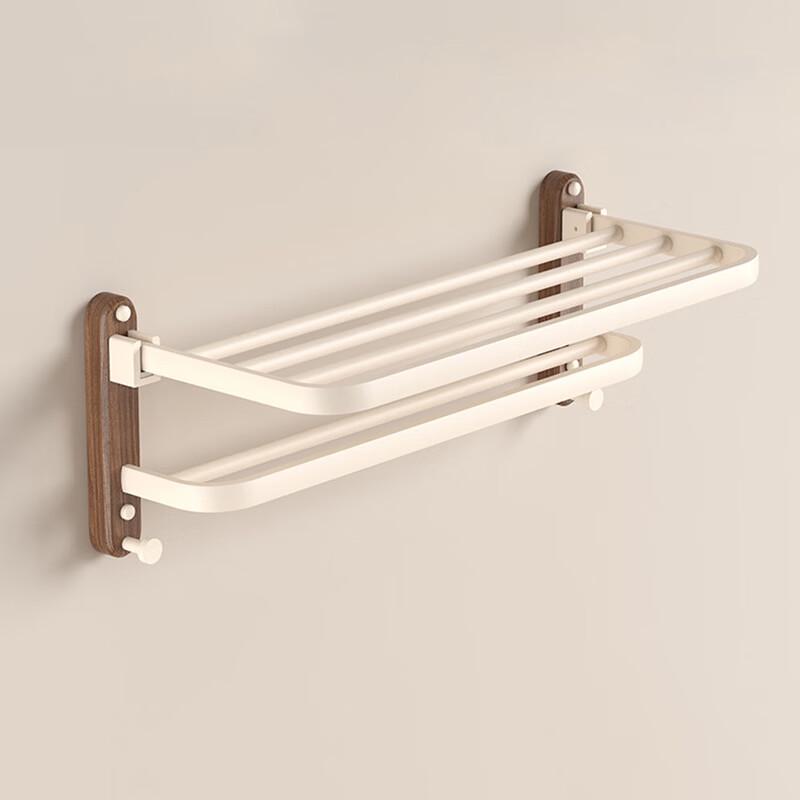 MDNG Walnut & Cream White Free-Standing Towel Rack