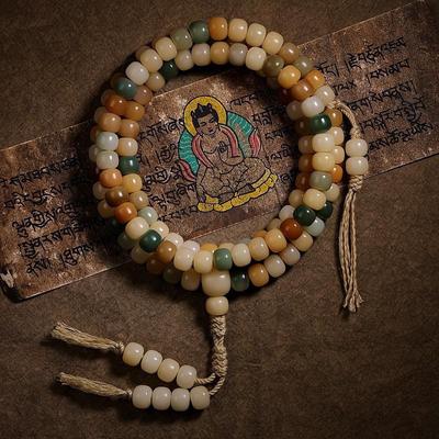 Colorful Gradient Bodhi Prayer Beads Bracelet - 108 Beads Wooden Rosary Couple Style.