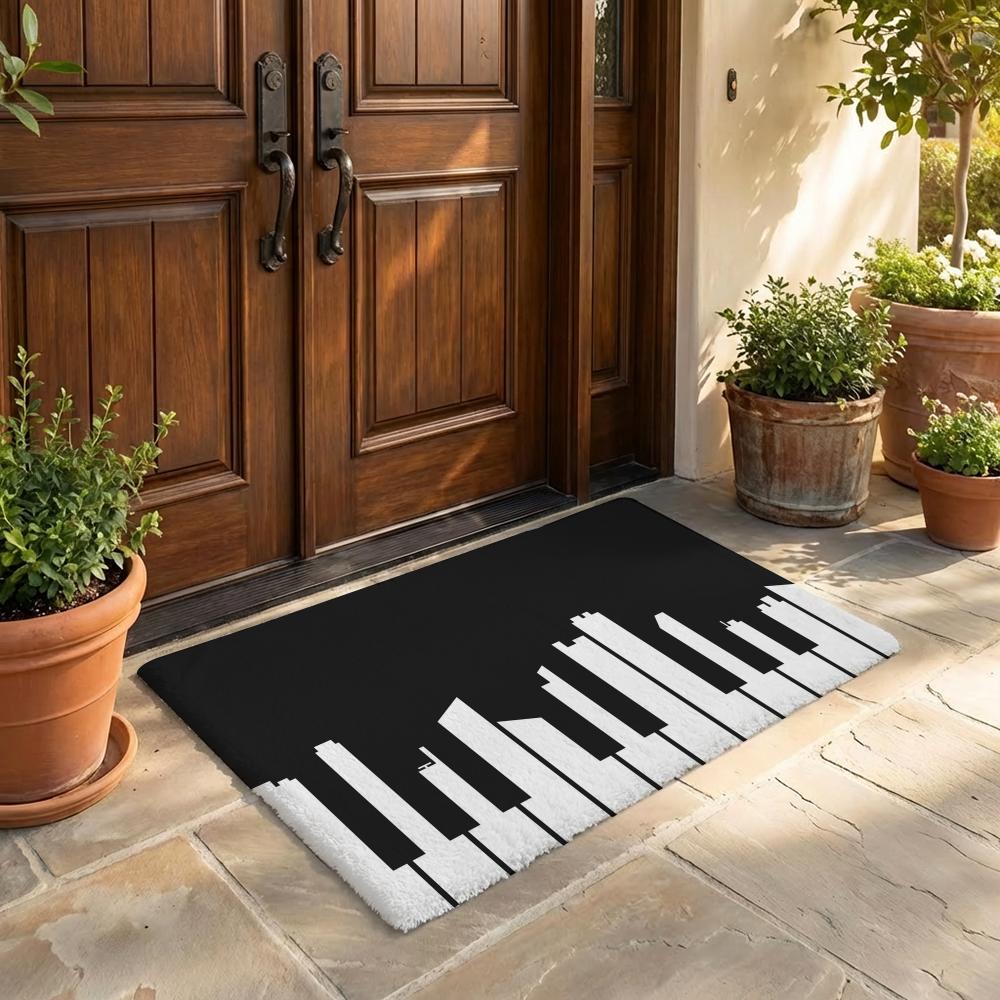 Music Note Piano Pattern Floor Mat Flannel Door Mat Non-Slip Bedroom Living Room Home Decor
