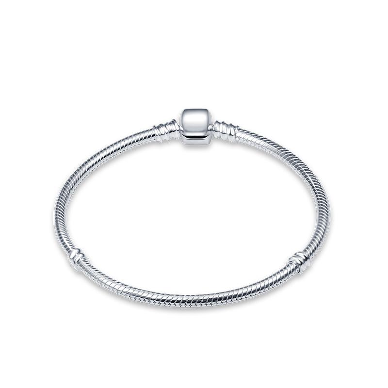 Nuevo en Plata de Ley 925 Original Pulsera de Cadena de Serpiente Se Adapta a Cuentas de Charms Originales de 3 mm Para Mujeres Pulseras de Corazón Joyería Regalos