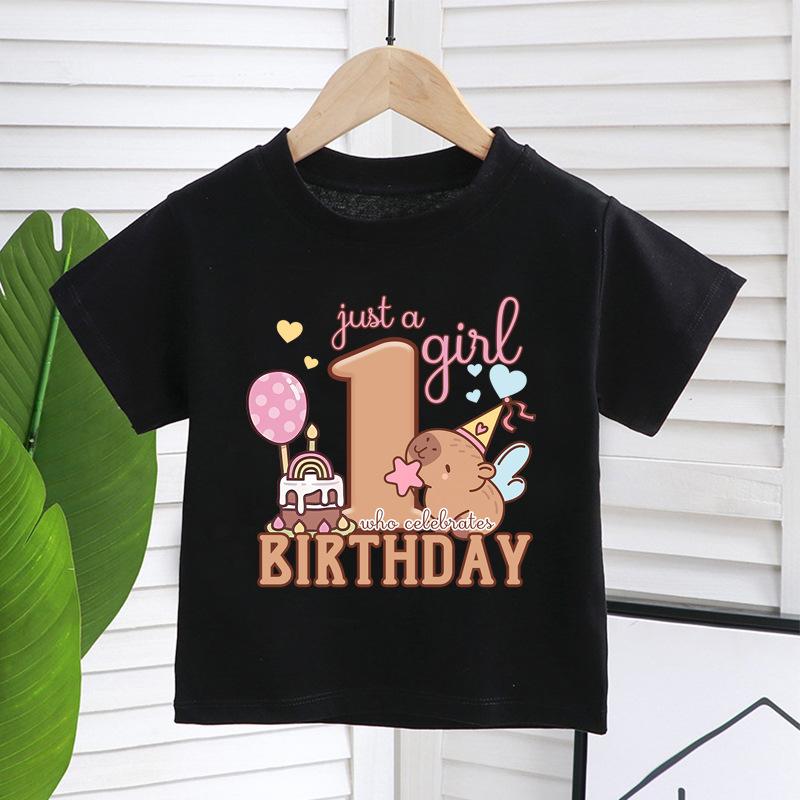 New Capybara Summer Birthday Number Pure Cotton Print Kids T Shirts Short Sleeved Cute Children's T-shirt