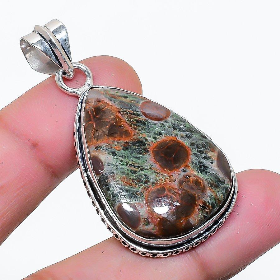 Natural Mud Crack Fossil Gemstone 925 Sterling Silver Jewelry Pendant 1.81" AP-14803