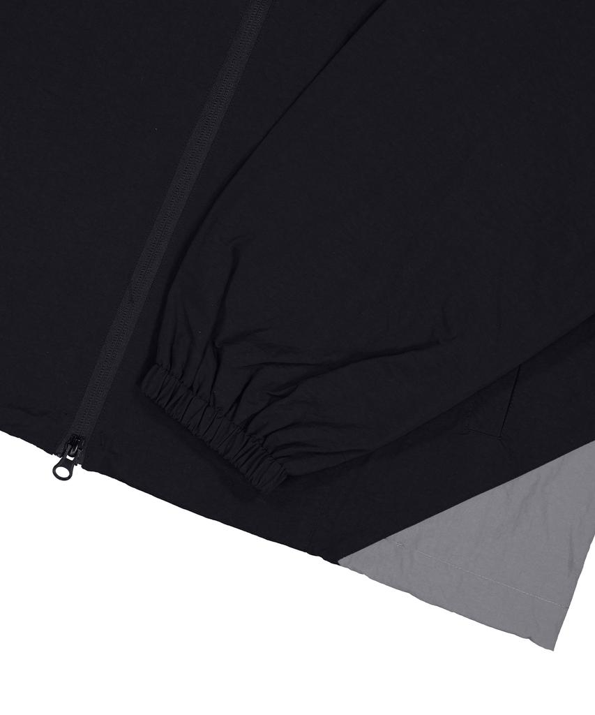 STANDARDERROR 87-Stan267 Nylon Shoulder Track Color Block Curved Hood Windbreaker Black