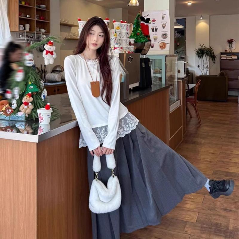 Koronkowe T-shirty Białe Proste T-shirty Damskie T-shirty Design Okrągły Dekolt Dziewczęce Słodkie T-shirty Moda Koronka Szerokie Topy