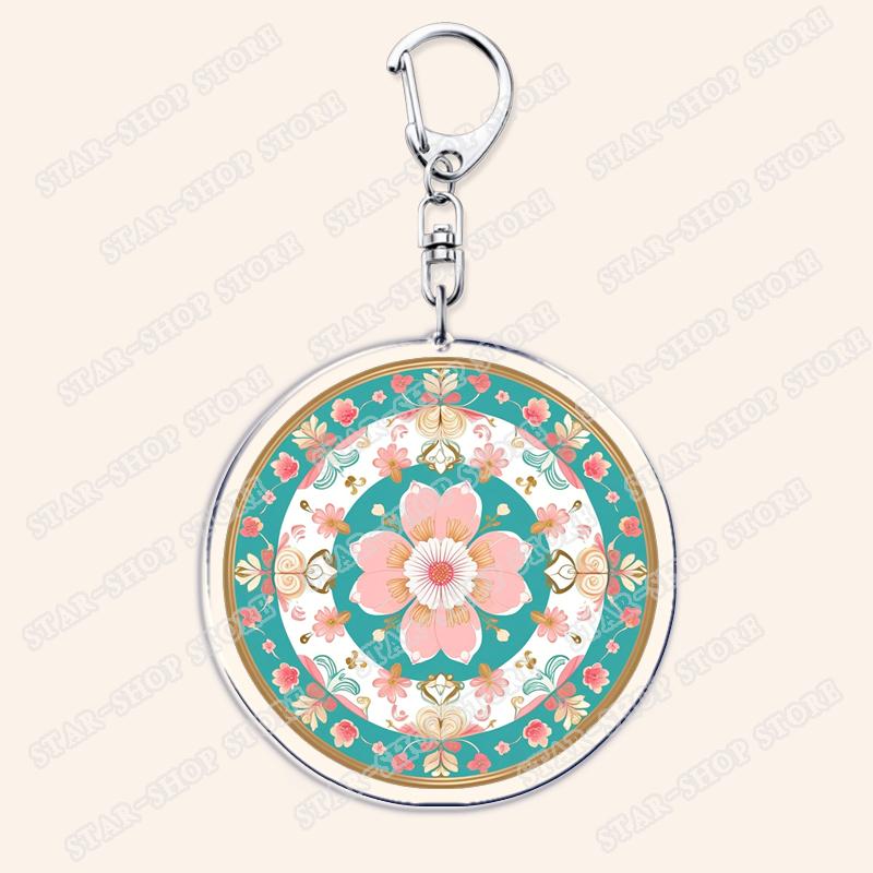 Koreaanse Kunst Traditioneel Patroon Dancheong Sleutelhangers voor Accessoires Tas Zuid-Korea Bloemen Sleutelhanger Ring Ventilatoren Cadeaus Sleutelhangers beige