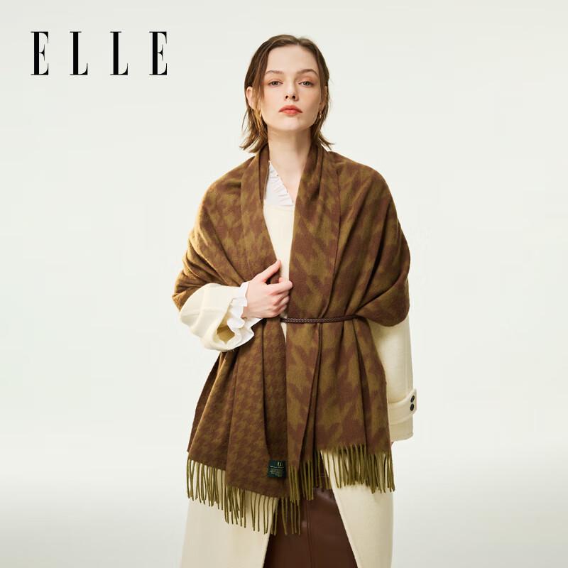 ELLE 100% Merino Wool Houndstooth Jacquard Scarf Shawl