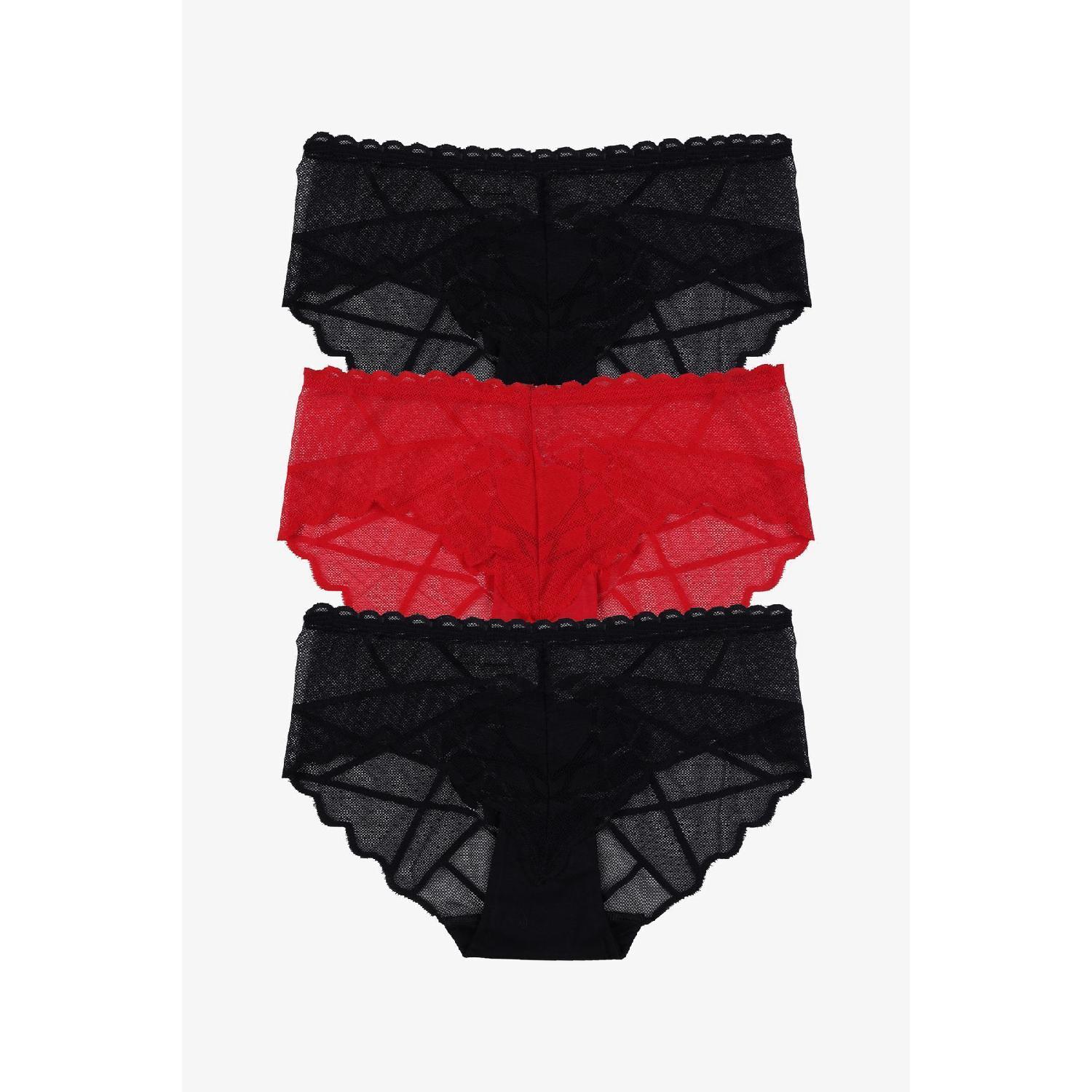 

New Year s Themed Women s 3-piece Heart Detailed Lace Panties S/M