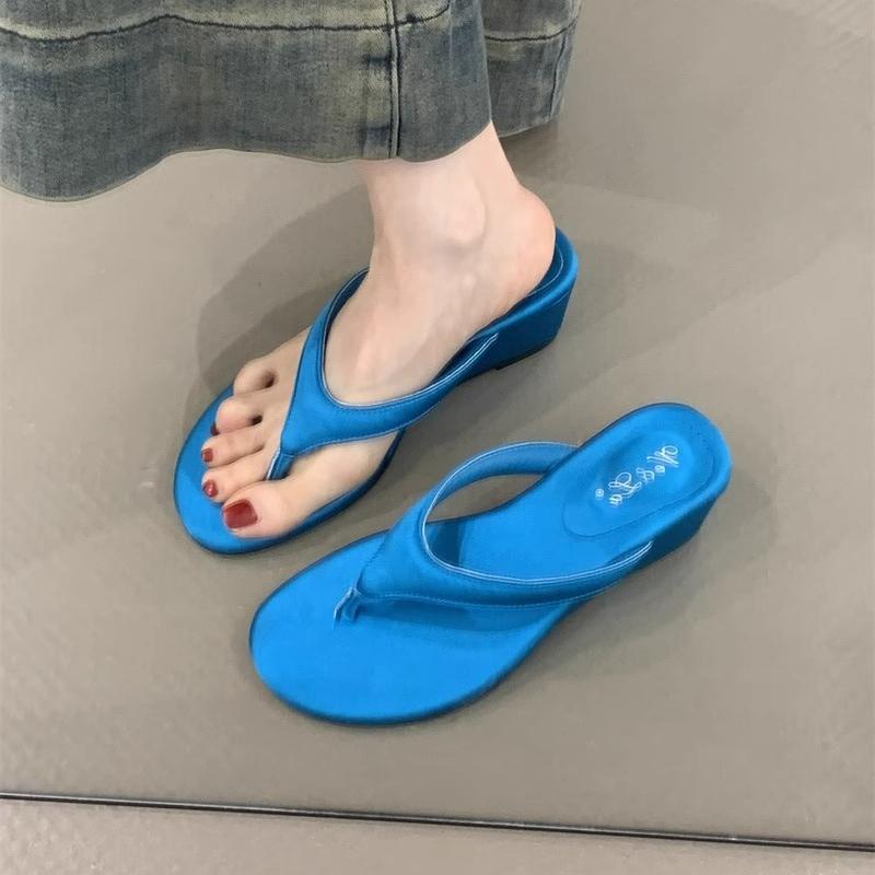 Elegant Women's Wedge Solid Color Flip Flops Korean Style Versatile Casual Slippers Outdoor Street Casual Sandal Shoes for Women