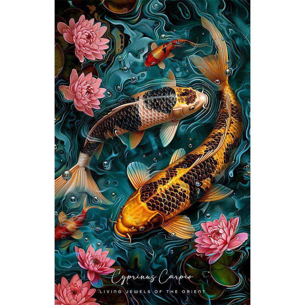 DIY Diamond Painting Retro Chinese Style Red Koi Lucky Carp Luxury Fish Calligraphy Embroidery Cross Stitch Kit Living Room Home Art Wall Decor